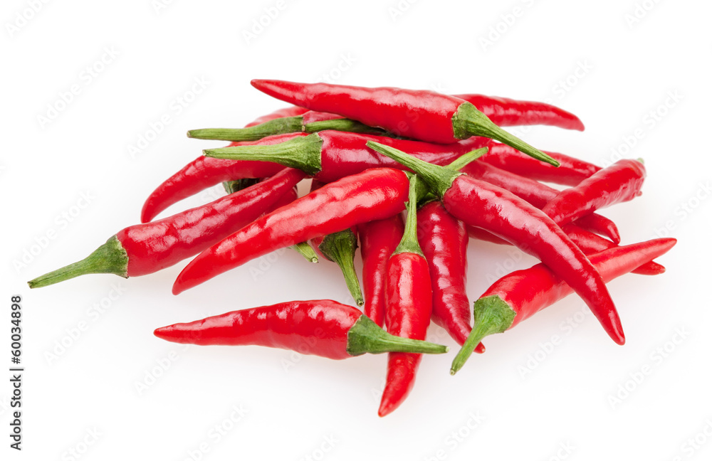 Chili peppers isolated on white background with clipping path