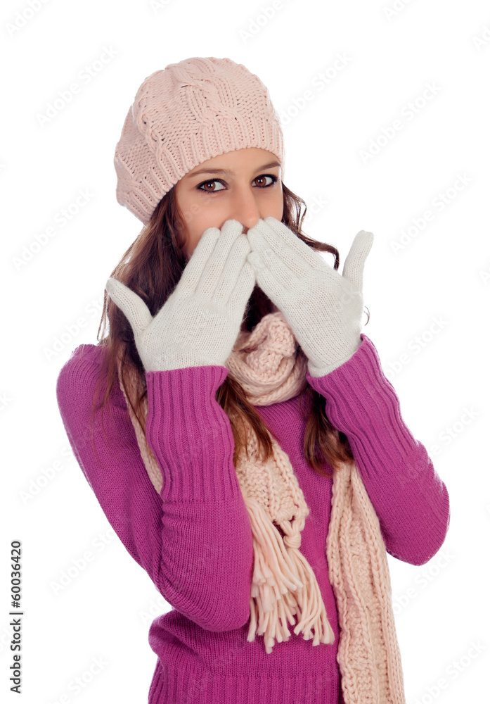 Shy girl with wool hat and scarf Shy girl with wool hat and scarf