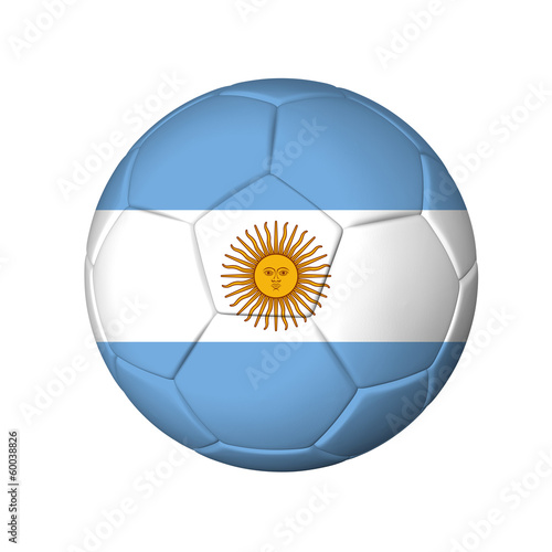 Soccer football ball with Argentina flag. Isolated on white.
