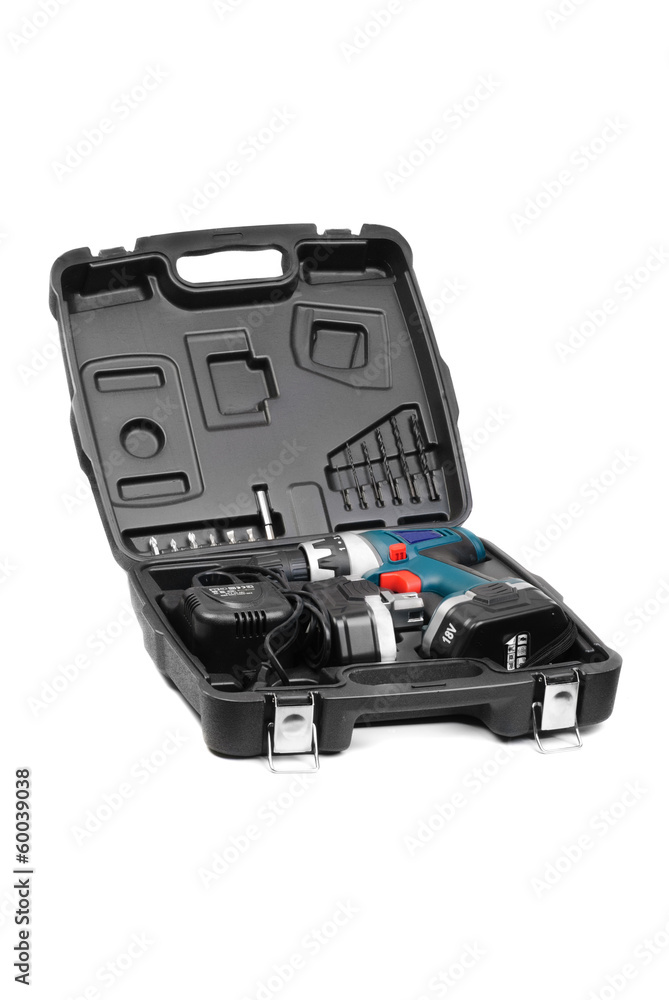 Black plastic tool box from isolate white background Black plastic tool box from isolate white background