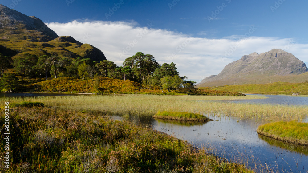 Landscape in Scotland, lake and hills