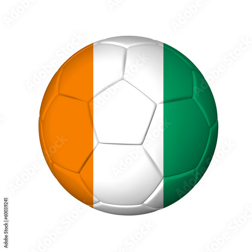 Soccer football ball with Cote d Ivoire flag. Isolated on white.