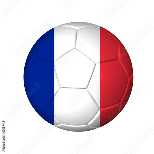 Soccer football ball with France flag. Isolated on white.