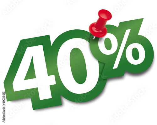 Forty percent sticker fixed by a thumbtack. Vector illustration