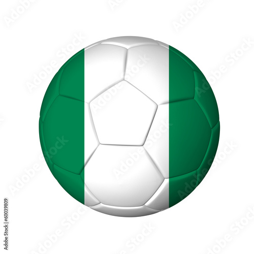 Soccer football ball with Nigeria flag. Isolated on white.
