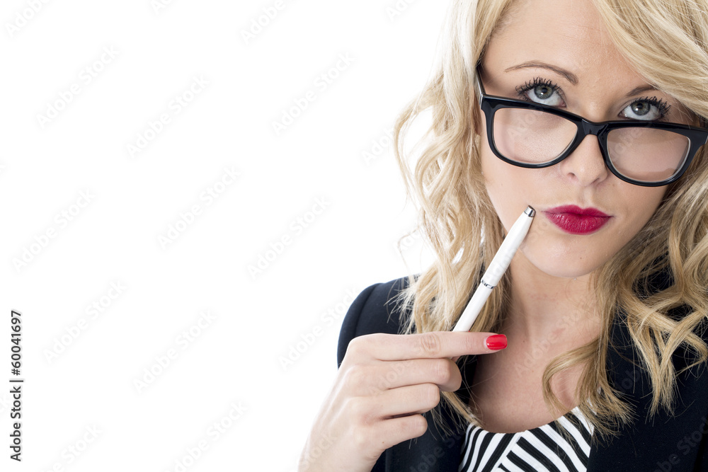 Thoughtful Young Business Woman Wearing Glasses Thoughtful Young Business Woman Wearing Glasses
