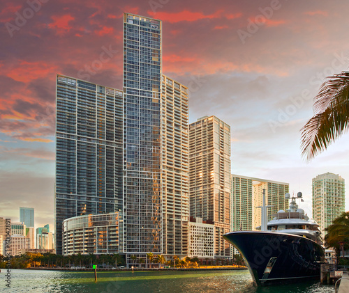 Miami Florida modern buildings at sunset