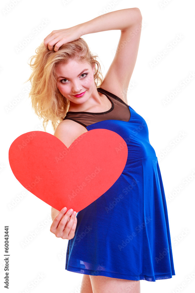 Red heart. Love symbol. Woman hold Valentine day symbol. Red heart. Love symbol. Woman hold Valentine day symbol.