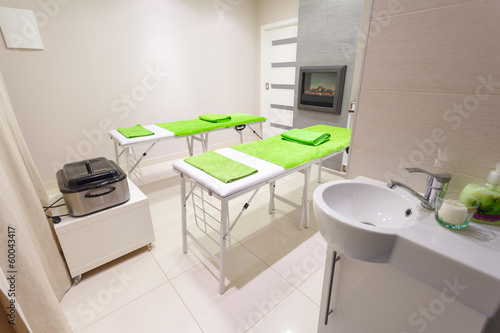 Massage treatment room in beauty healthy spa salon