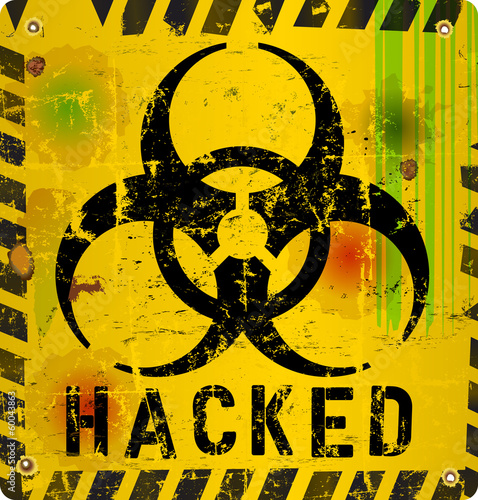 computer virus, hacked website alert sign, vector illustration