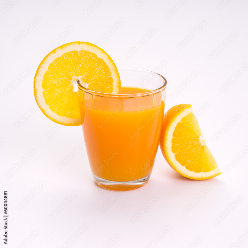 Orange juice and slice on white background Orange juice and slice on white background