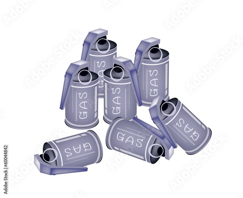 Stack of Tear Gas Grenades on White Background