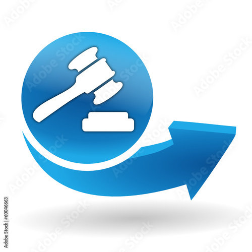 marteau justice sur bouton web bleu