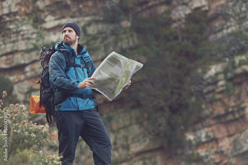 outdoor hiking man with map photo