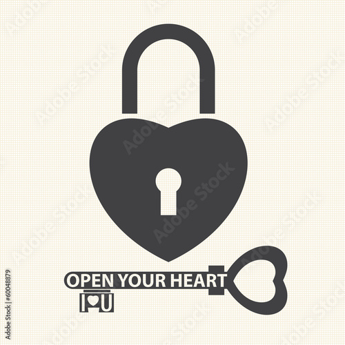 Key with a heart inside and lock as heart. Vector of Valentine's