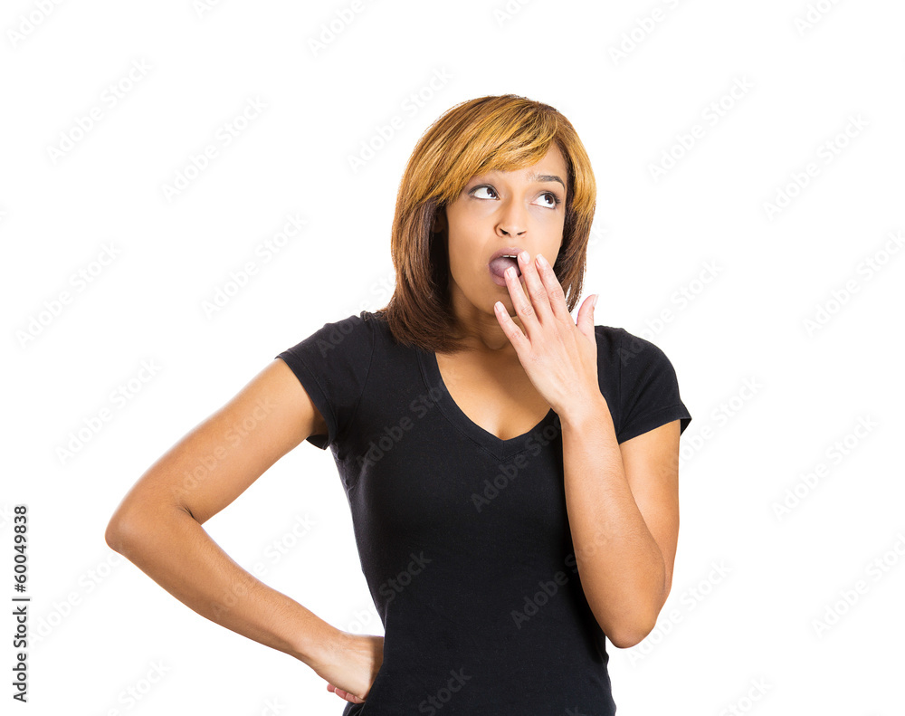 Bored sleepy yawning woman isolated on white background Bored sleepy yawning woman isolated on white background