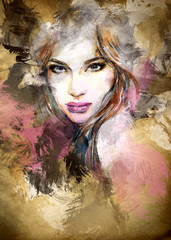 Leinwandbilder Aquarell Gesicht Beautiful woman face. watercolor illustration  © Anna Ismagilova