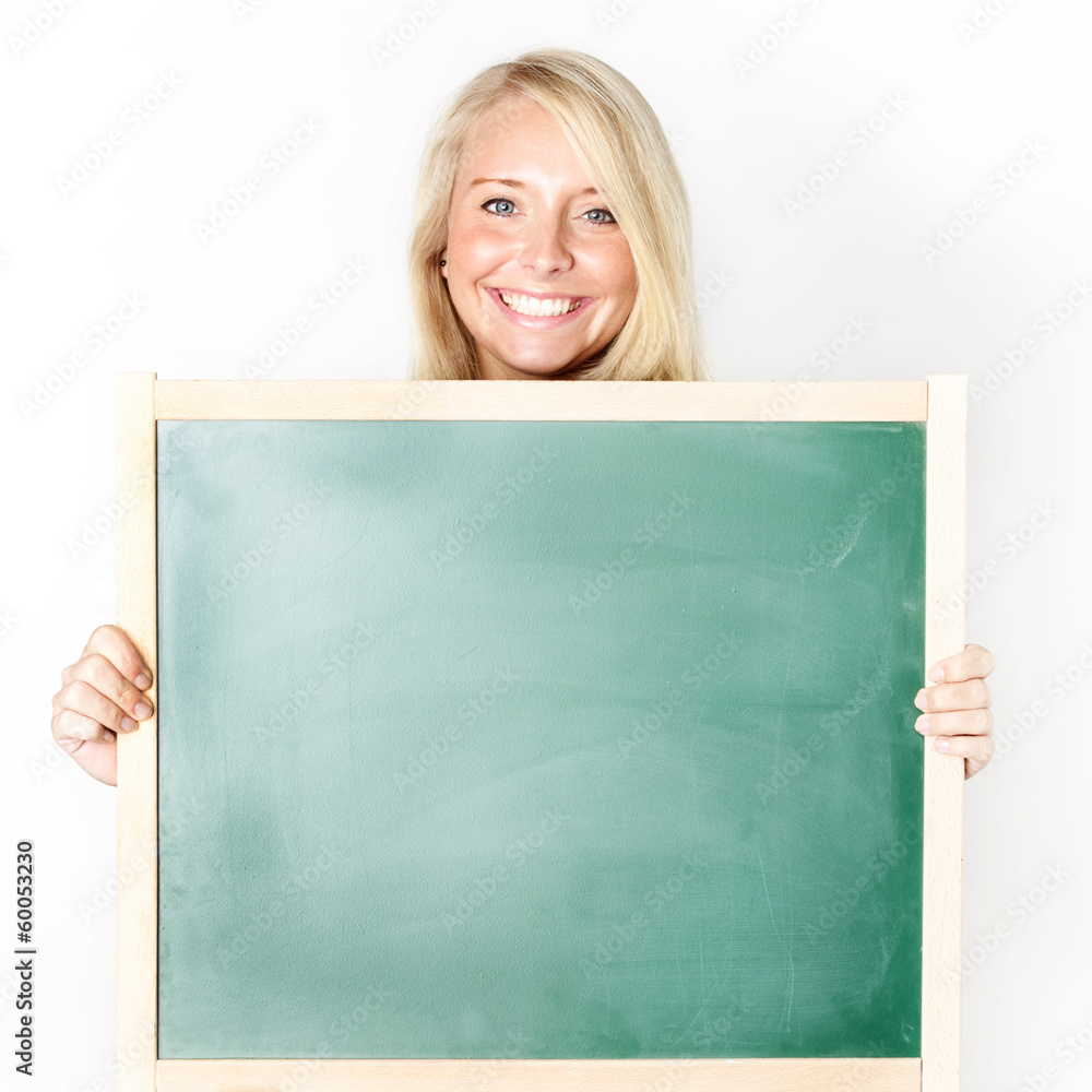 Woman with message board Woman with message board