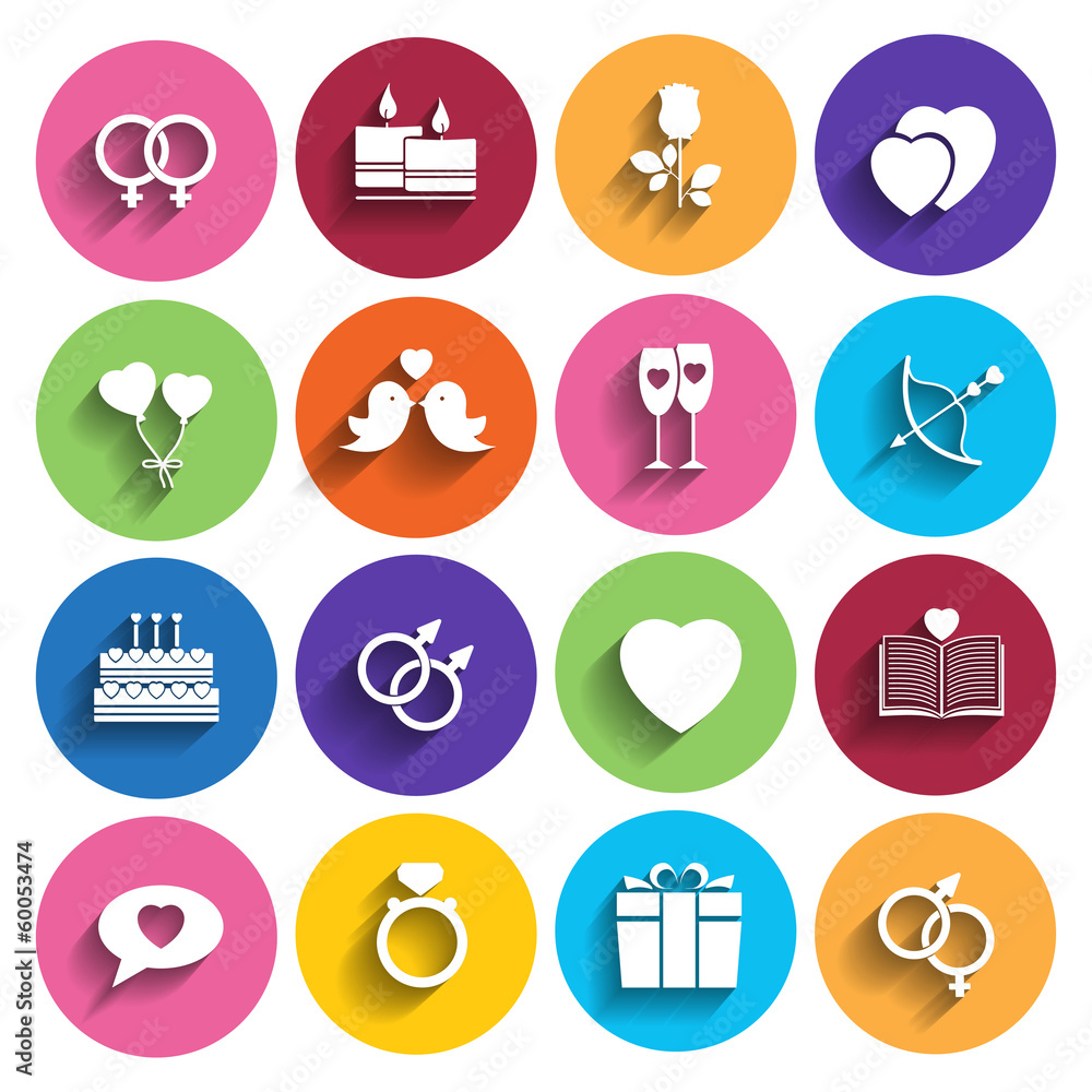 Fototapeta premium love icons set in flat style.