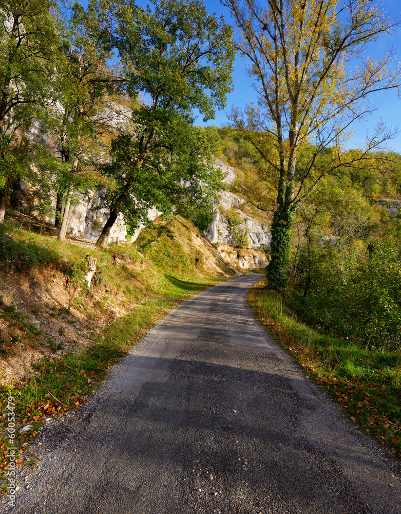 A rural road in the South of France on a sunny autumn day