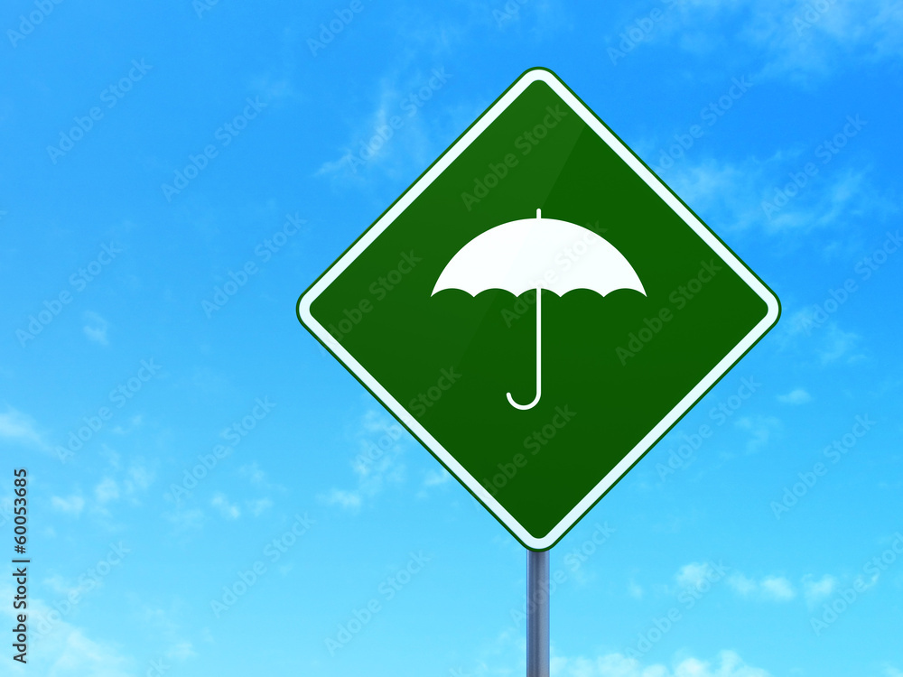 Privacy concept: Umbrella on road sign background