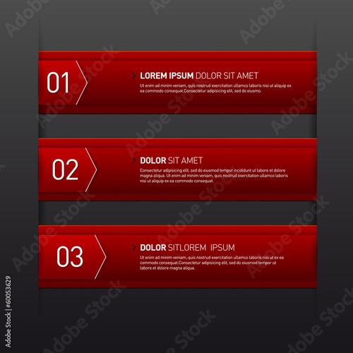 Set of three red banners - options - info graphics