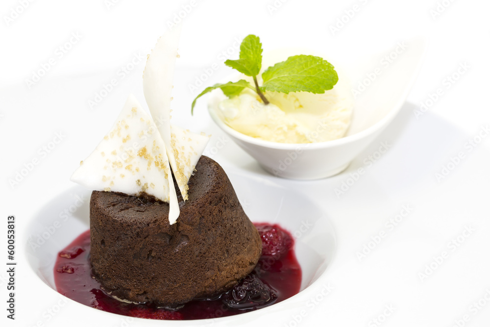 poppy seed dessert with ice cream on white background poppy seed dessert with ice cream on white background