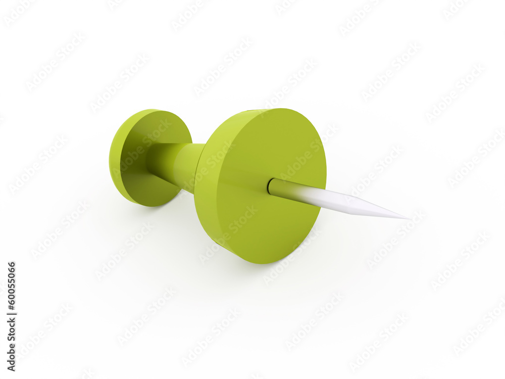 Single green push pin rendered on white Single green push pin rendered on white