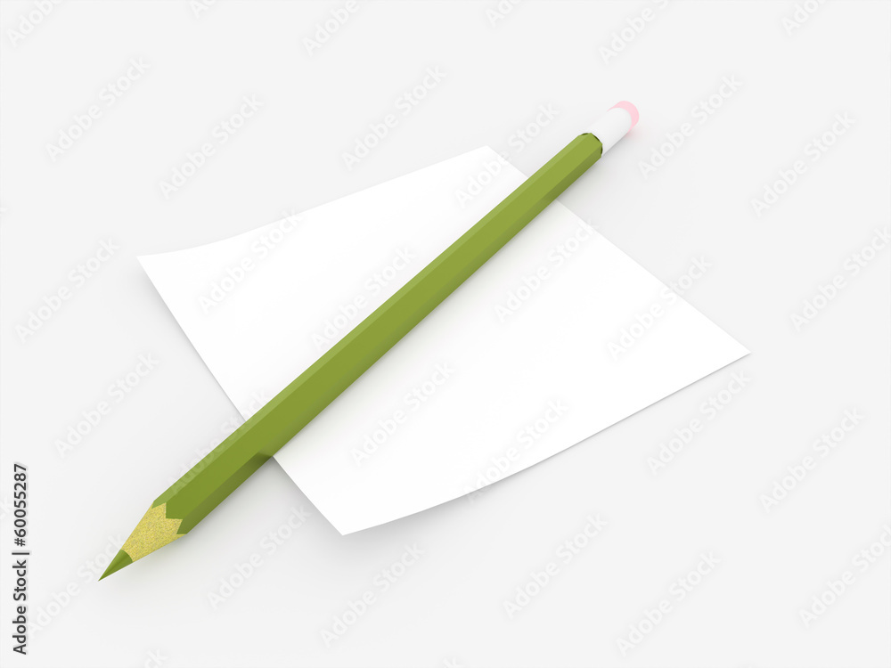 Green pencil and notepaper business concept rendered Green pencil and notepaper business concept rendered