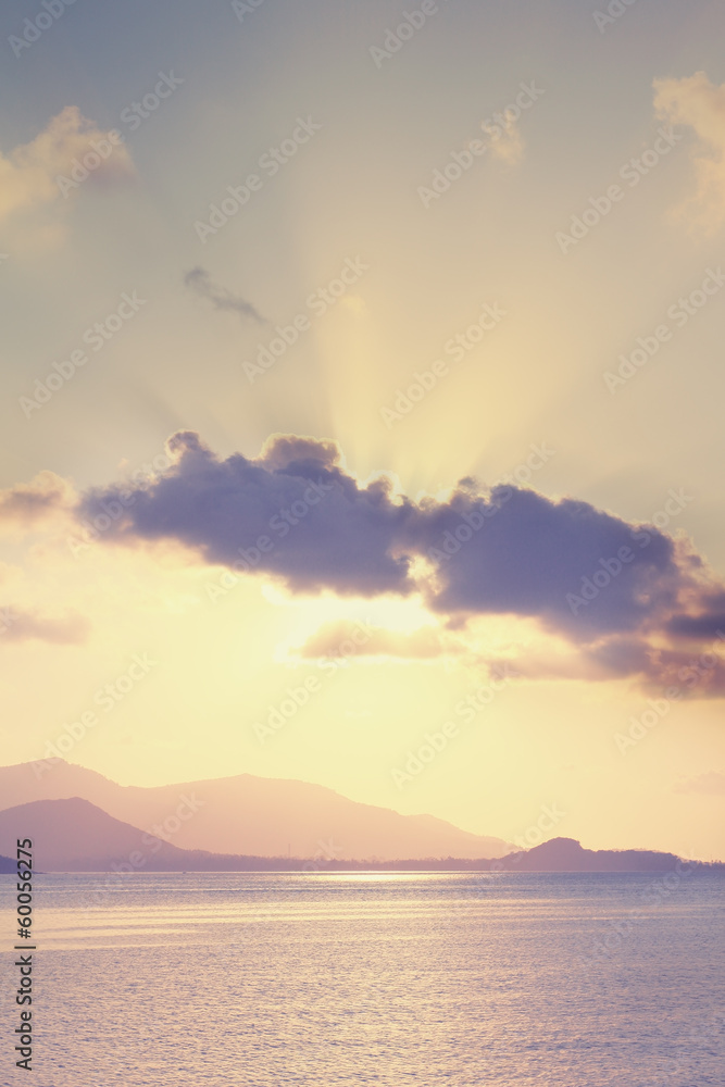 Vintage sky sea and puffy cloud background