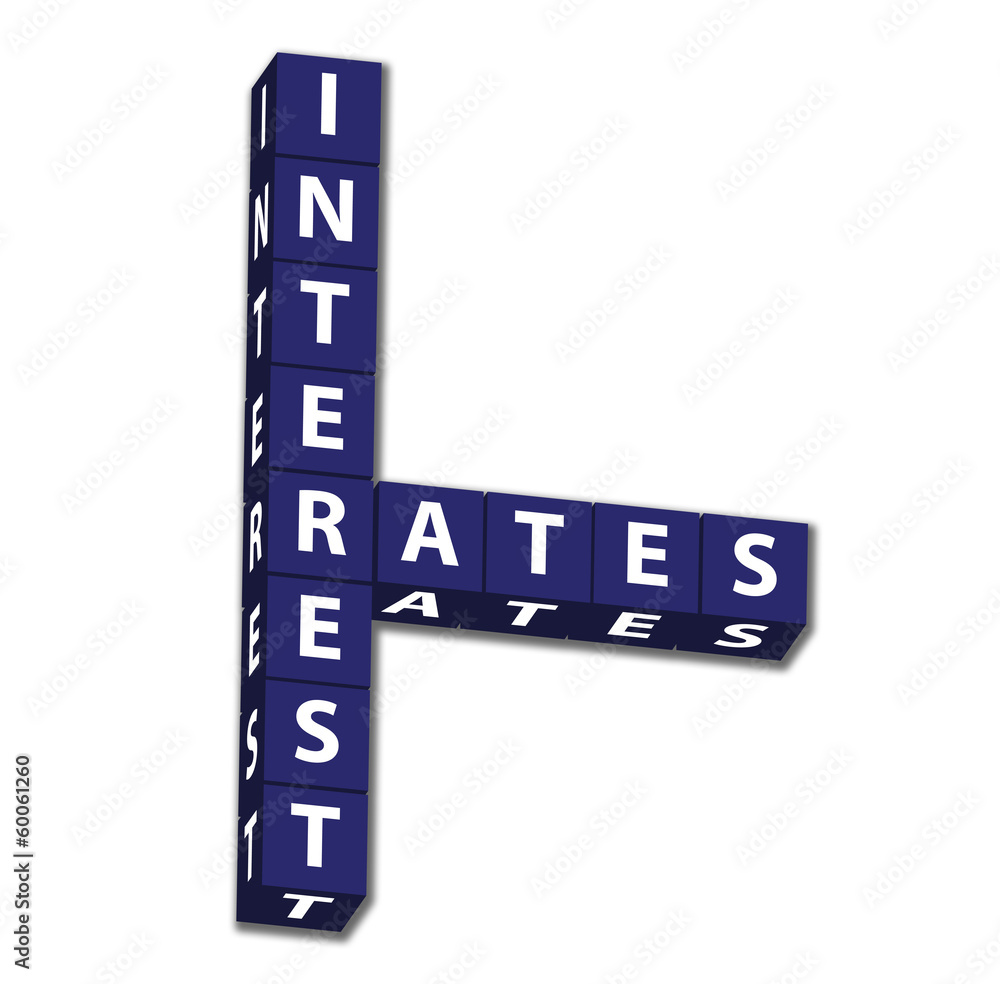 Blue block letters of words interest rates Blue block letters of words interest rates