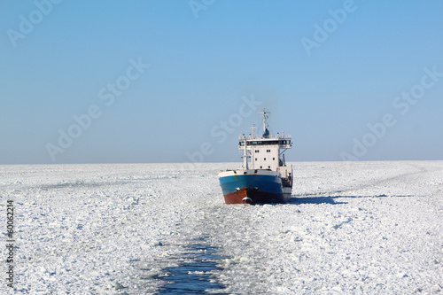 Ship in winter sea