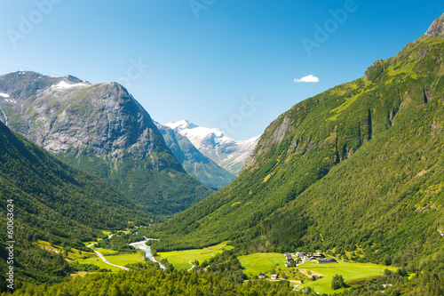 Village at the foot of mountain in Norway