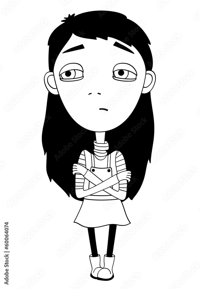 Sulky girl with braid and big eyes not smiling Sulky girl with braid and big eyes not smiling