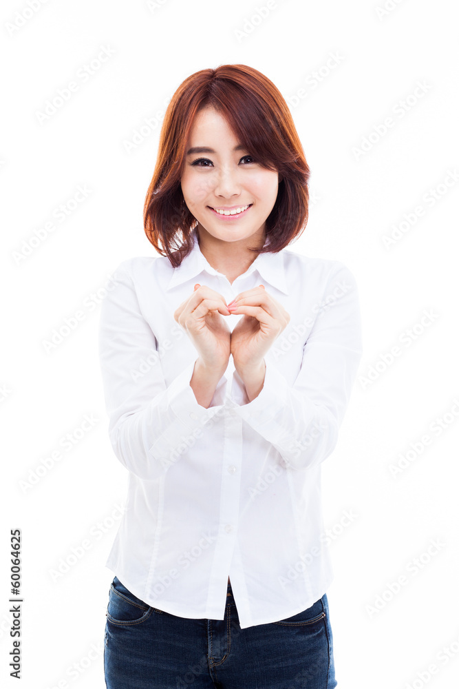 Beautiful Asian casual woman show heart shape. Beautiful Asian casual woman show heart shape.