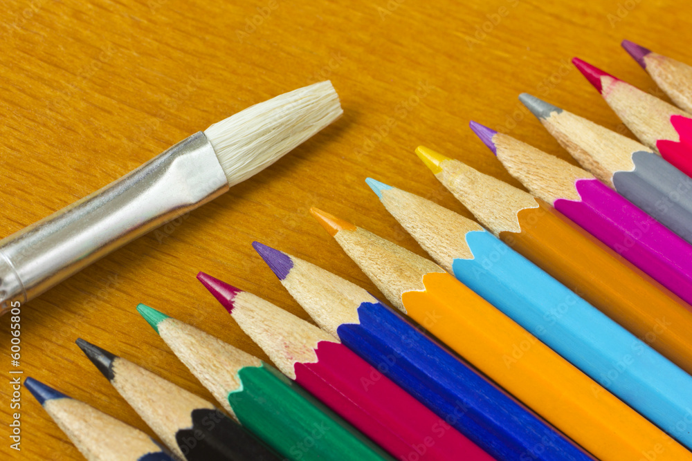 Fototapeta premium Colorful pencils and brush