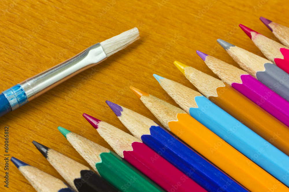 Fototapeta premium Colorful pencils and brush