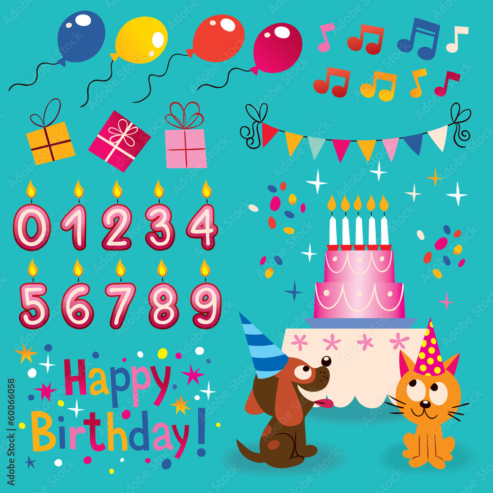 Fototapeta premium Happy Birthday design elements set