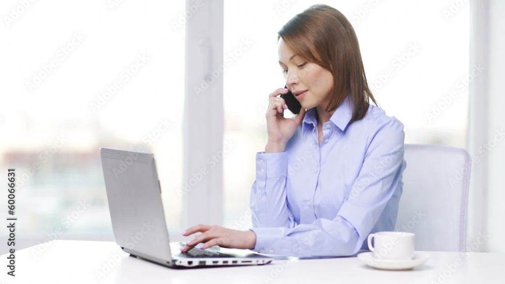 businesswoman with laptop, smartphone and coffee businesswoman with laptop, smartphone and coffee