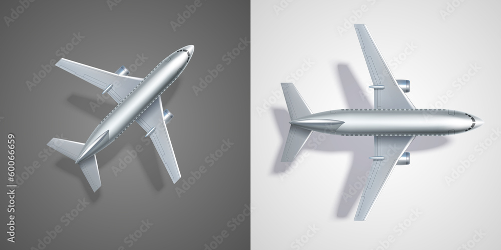 Flying airplane icons on black and white Flying airplane icons on black and white