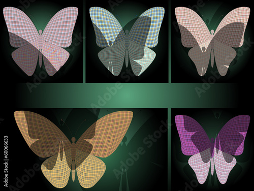 set of abstract butterflies with shadows