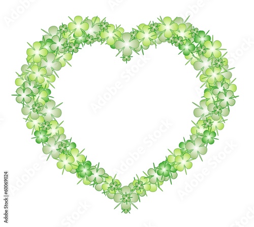 Heart for happiness and health, clover. Place for text.