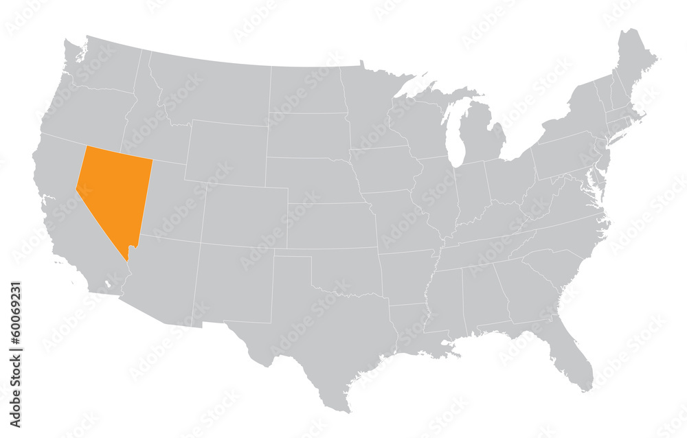 USA map with the indication of State of Nevada