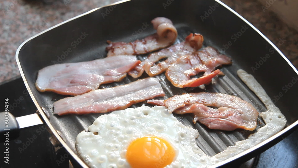Bacon in hot non-stick pan Bacon in hot non-stick pan