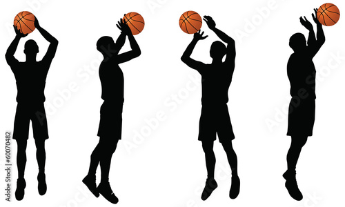 basketball players silhouette collection in shoot position