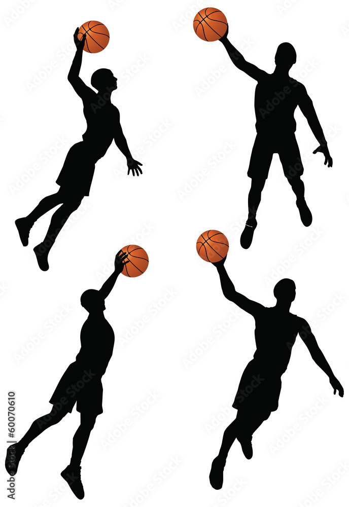 basketball players silhouette collection in slam position