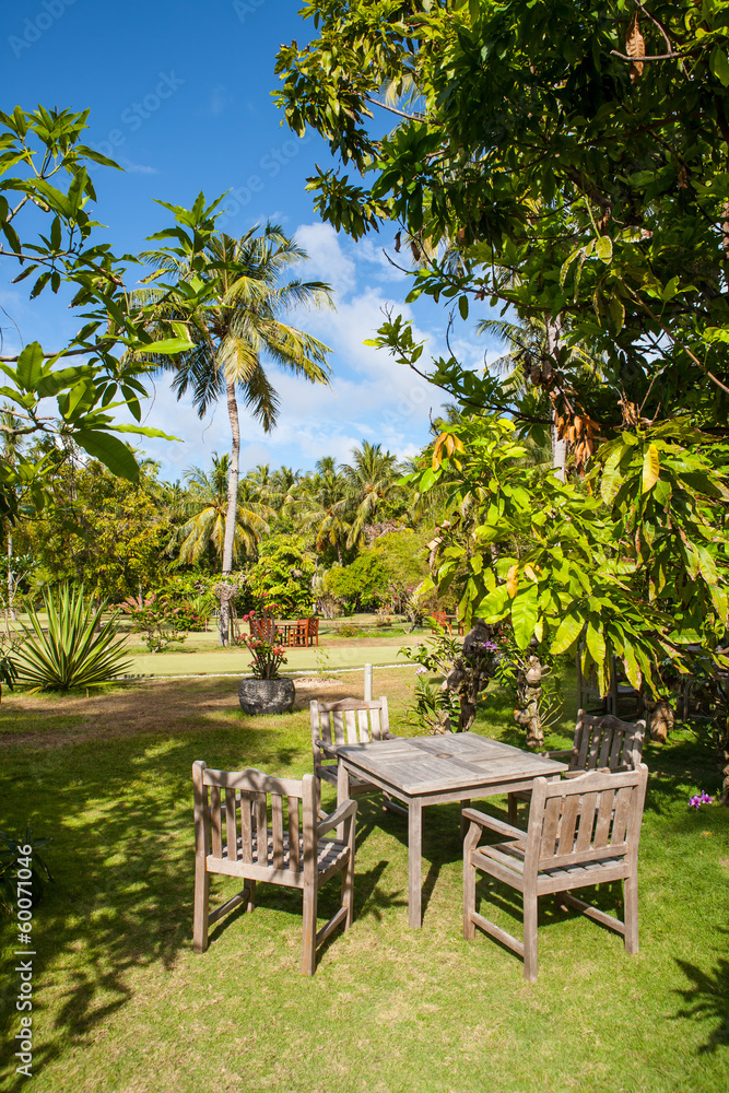 dining in a tropical garden