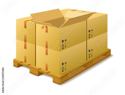 Cardboard boxes on a pallet in stock.