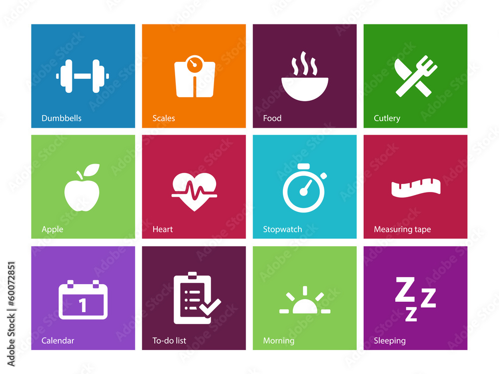Fitness icons on color background. Fitness icons on color background.
