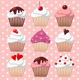 Set of various cupcakes, muffins, vector background